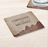 ヴィンテージ素朴な紙茶色の結婚山々 スクエアペーパーコースター (アングル)