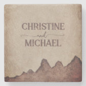 ヴィンテージ素朴な紙茶色の結婚山々 ストーンコースター (正面)