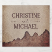 ヴィンテージ素朴な紙茶色の結婚山々 スパークリングワインラベル (シングルラベル)
