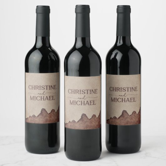 ヴィンテージ素朴な紙茶色の結婚山々 ワインラベル (ボトル)