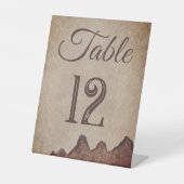 ヴィンテージ素朴な紙茶色の結婚山々 台座サイン (正面)