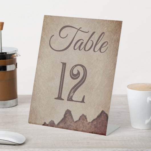 ヴィンテージ素朴な紙茶色の結婚山々 台座サイン (インサイチュ)