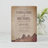 ヴィンテージ素朴な紙茶色の結婚山々 招待状 (スタンド正面)