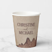 ヴィンテージ素朴な紙茶色の結婚山々 紙コップ (裏面)