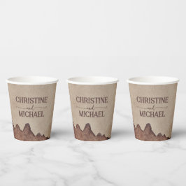 ヴィンテージ素朴な紙茶色の結婚山々 紙コップ