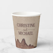 ヴィンテージ素朴な紙茶色の結婚山々 紙コップ (正面)