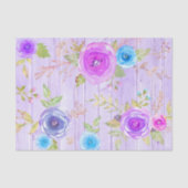 ヴィンテージ素朴な紫のピンクのフローラ水彩色の木材 薄葉紙 (正面)