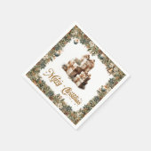 ヴィンテージ素朴な緑と金ゴールドのクリスマスプレゼント スタンダードカクテルナプキン (角)