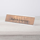 ヴィンテージ素朴な茶色の焼けた木材カーペンターモノグラム デスクネームプレート (正面)
