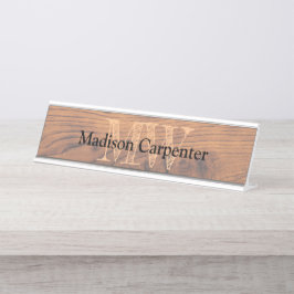 ヴィンテージ素朴な茶色の焼けた木材カーペンターモノグラム デスクネームプレート