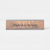 ヴィンテージ素朴な茶色の焼けた木材カーペンターモノグラム デスクネームプレート (正面)