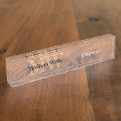 ヴィンテージ素朴な茶色の焼けた木材カーペンターモノグラム デスクネームプレート (側面)