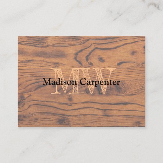 ヴィンテージ素朴な茶色の焼けた木材カーペンターモノグラム 名刺 (正面)