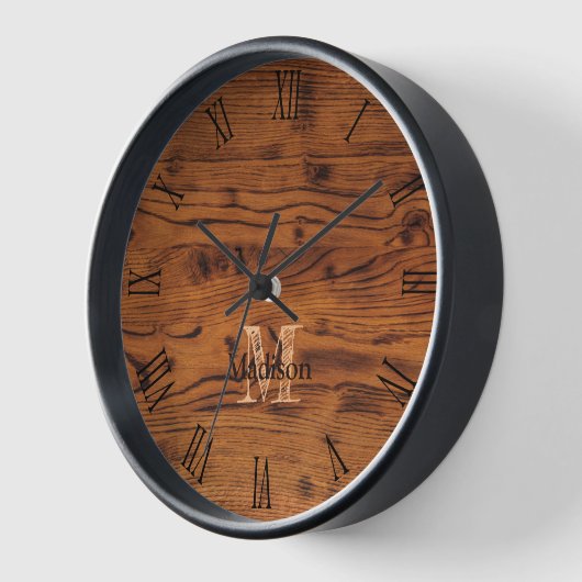 ヴィンテージ素朴な茶色の燃えた木材モノグラムのローマ数字 壁時計 (傾斜)