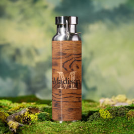 ヴィンテージ素朴な茶色の燃えた木材モノグラム ウォーターボトル