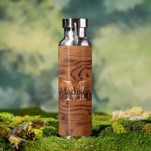 ヴィンテージ素朴な茶色の燃えた木材モノグラム ウォーターボトル (アウトドア)