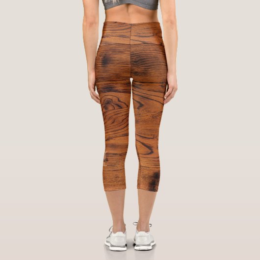 ヴィンテージ素朴な茶色の燃えた木材モノグラム カプリレギンス (裏面)