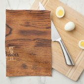 ヴィンテージ素朴な茶色の燃えた木材モノグラム キッチンタオル (四つ折り)