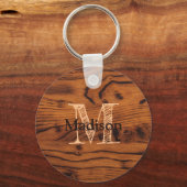 ヴィンテージ素朴な茶色の燃えた木材モノグラム キーホルダー (正面)