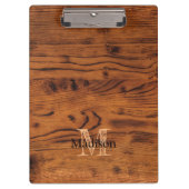 ヴィンテージ素朴な茶色の燃えた木材モノグラム クリップボード (正面)
