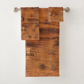 ヴィンテージ素朴な茶色の燃えた木材モノグラム バスタオルセット (インサイチュ)