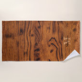 ヴィンテージ素朴な茶色の燃えた木材モノグラム ビーチタオル (正面)