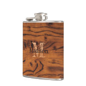 ヴィンテージ素朴な茶色の燃えた木材モノグラム フラスク (左)