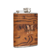 ヴィンテージ素朴な茶色の燃えた木材モノグラム フラスク (右)