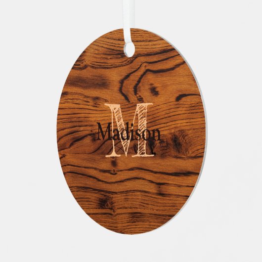ヴィンテージ素朴な茶色の燃えた木材モノグラム メタルオーナメント (正面左)