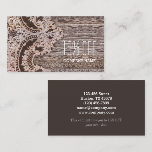 ヴィンテージ素朴な西部の田舎のシックなレース納屋の木 名刺 (正面/裏面)