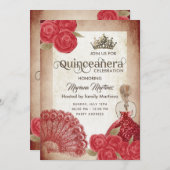 ヴィンテージ素朴な赤い手のファンバラティアラ・カインスイン 招待状 (正面/裏面)