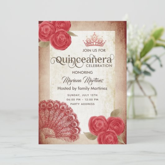 ヴィンテージ素朴な赤い手ファンバラティアラ・カンス 招待状 (スタンド正面)