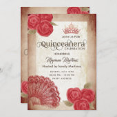 ヴィンテージ素朴な赤い手ファンバラティアラ・カンス 招待状 (正面/裏面)