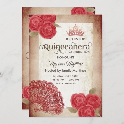 ヴィンテージ素朴な赤い手ファンバラティアラ・カンス 招待状 (正面/裏面)