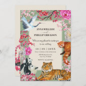 ヴィンテージ素朴な野生動物のフローラ 招待状 (正面/裏面)