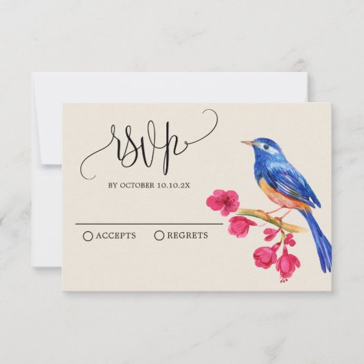 ヴィンテージ素朴な野鳥フローラ 出欠カード (正面)