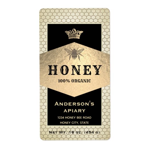 ヴィンテージ素朴な金ゴールドクイーンビーハニージャー ラベル (正面)