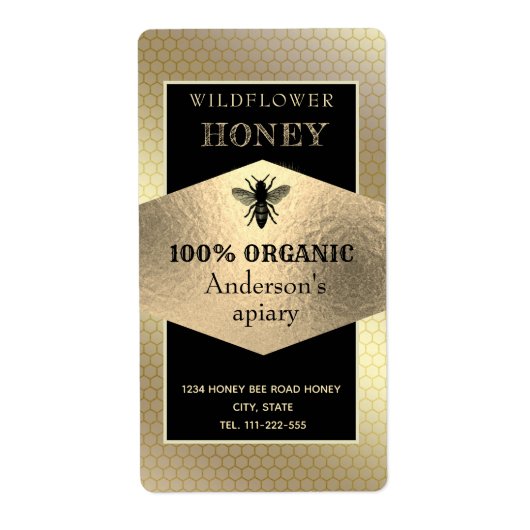 ヴィンテージ素朴な金ゴールドクイーンビーハニージャー ラベル (正面)