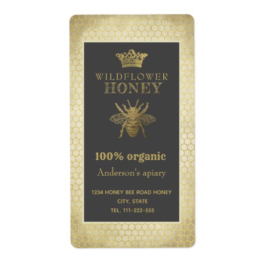 ヴィンテージ素朴な金ゴールドクラウンクイーンビーハニージャー ラベル (正面)