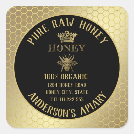 ヴィンテージ素朴な金ゴールドハチミツのハチミツのハチミツ スクエアシール (正面)