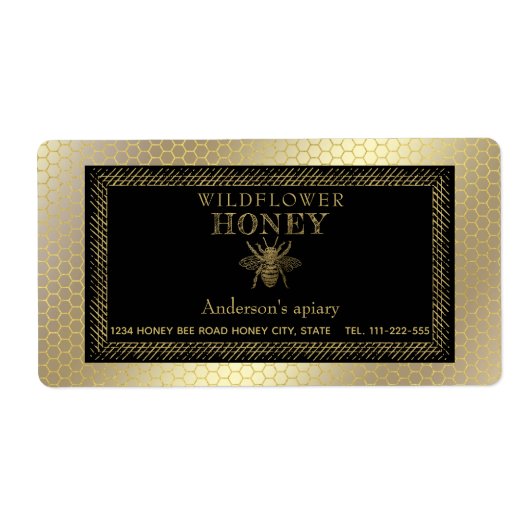 ヴィンテージ素朴な金ゴールドミツバチ蜜瓶 ラベル (正面)