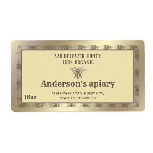 ヴィンテージ素朴な金ゴールドミツバチ ラベル (正面)