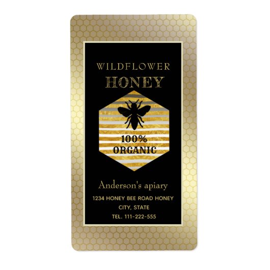ヴィンテージ素朴な金ゴールドロゴクイーンビーハニージャー ラベル (正面)