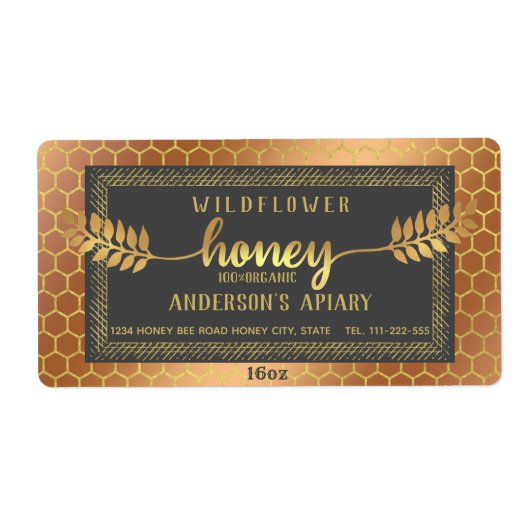 ヴィンテージ素朴な金ゴールド書はちみつ枝瓶 ラベル (正面)