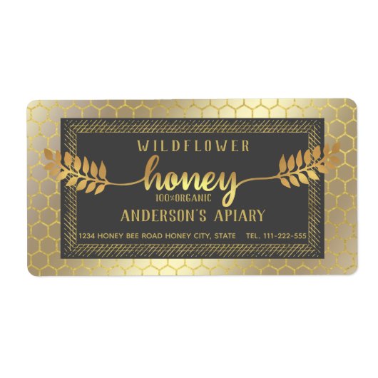 ヴィンテージ素朴な金ゴールド書はちみつ枝瓶 ラベル (正面)