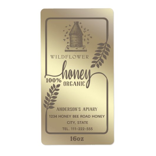ヴィンテージ素朴な金ゴールド蜂の巣蜂蜜の枝の瓶 ラベル (正面)