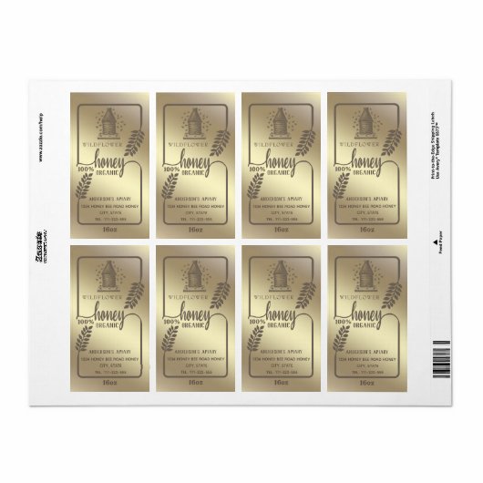 ヴィンテージ素朴な金ゴールド蜂の巣蜂蜜の枝の瓶 ラベル (フルシート)