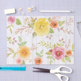 ヴィンテージ素朴な黄色のピンクのフローラ水色、木材 薄葉紙