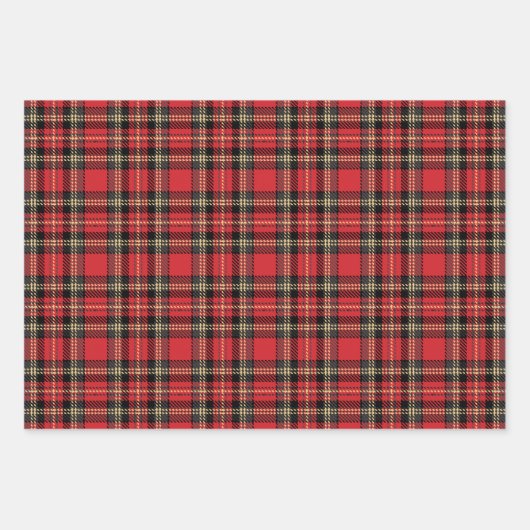 ヴィンテージ素朴な黒い赤いタータンチェック格子模様 ラッピングペーパーシート (正面)