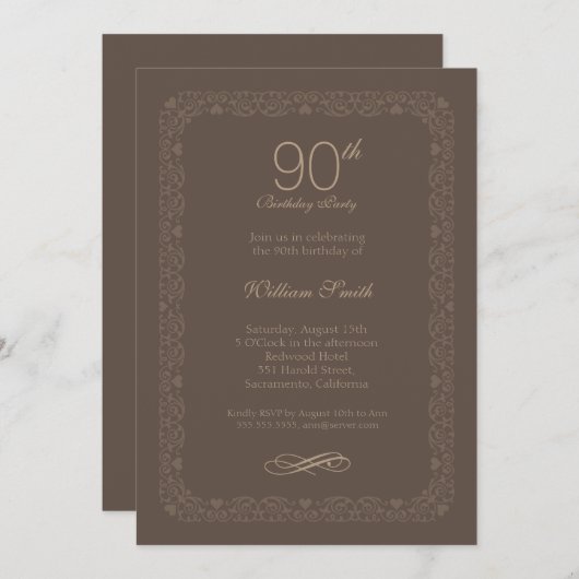 ヴィンテージ素朴な90バースデーパーティ招待状 招待状 (正面/裏面)